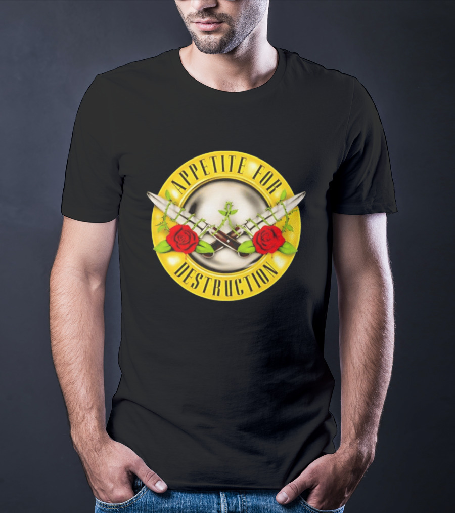 Appetite For Destruction Guns N Roses Band Rock Music Album Cover Roses And Bullets T-Shirt