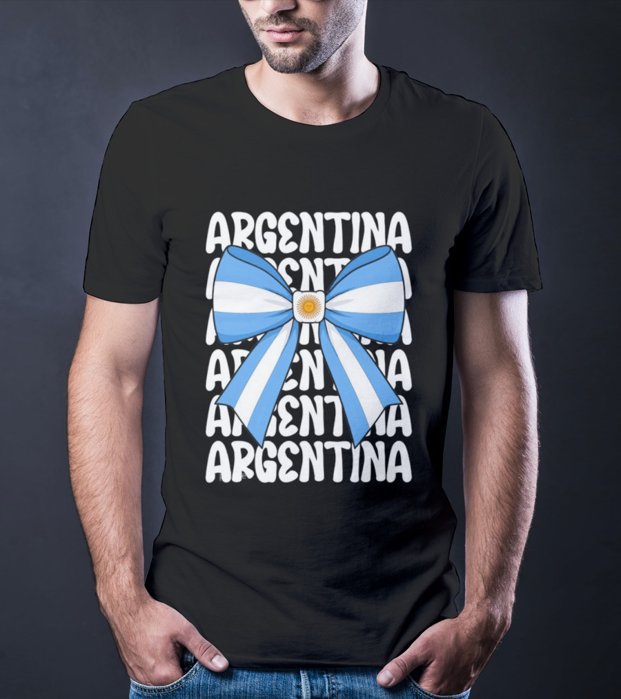 Argentina Flag Blue And White Bow Ribbon T-Shirt