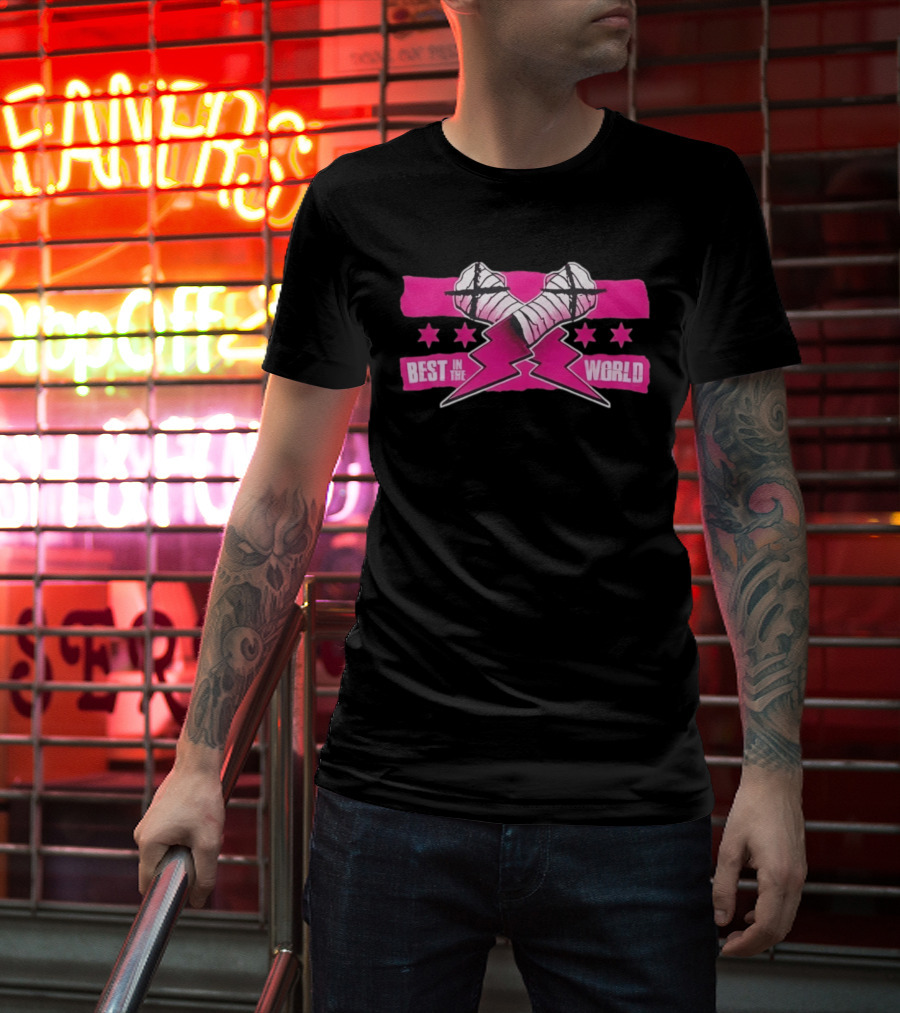 Best In The World CM Punk Crossed Bandaged Fists Lightning Bolt Stars T-Shirt