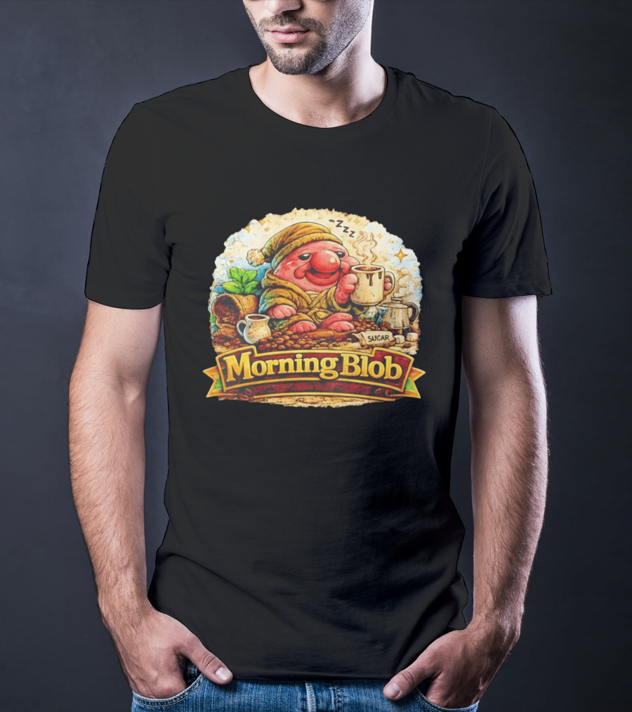 Cozy Morning Blob Coffee Drinker Sugar Delight Relaxation T-Shirt