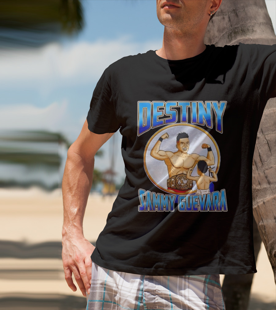 Destiny Sammy Guevara Flexing With Baby Holding AEW Wrestling Action Figure T-Shirt