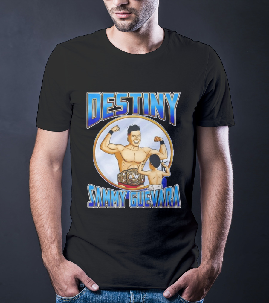Destiny Sammy Guevara Flexing With Baby Holding AEW Wrestling Action Figure T-Shirt