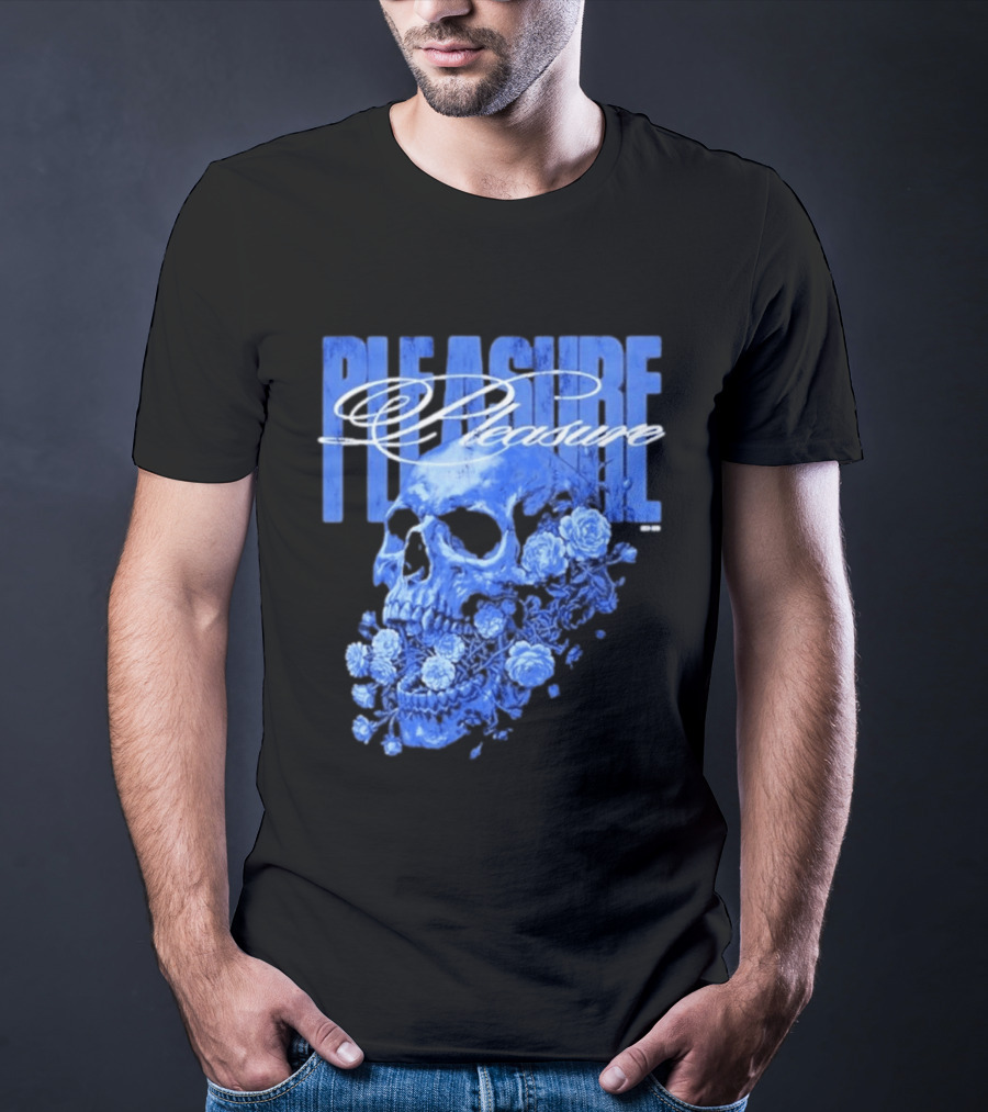 Pleasure Skull Roses Gothic Floral Blue T-Shirt