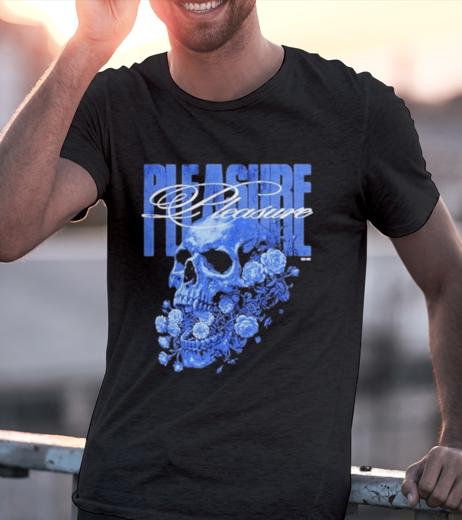 Pleasure Skull Roses Gothic Floral Blue T-Shirt