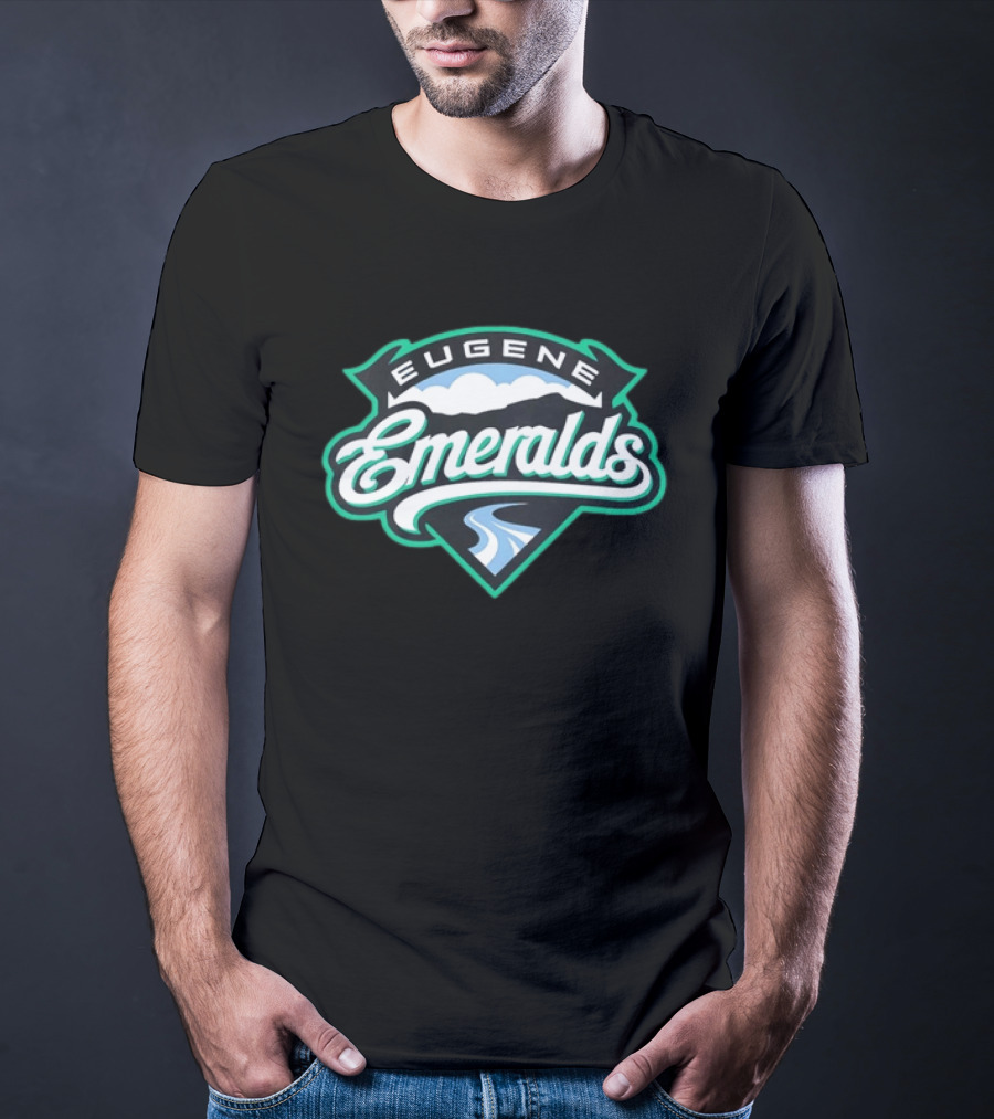 Eugene Emeralds Baseball Team Green Crest With Mountains And River Motif T-Shirt