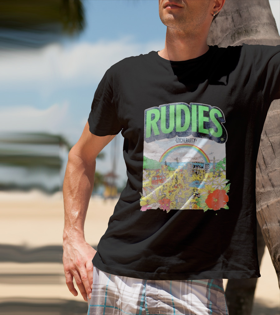 Rudie's 35th Anniversary Local Party Featuring 10 Feet G Freak Factory Dustboz Colorful Celebration With Rainbow And Flowers T-Shirt