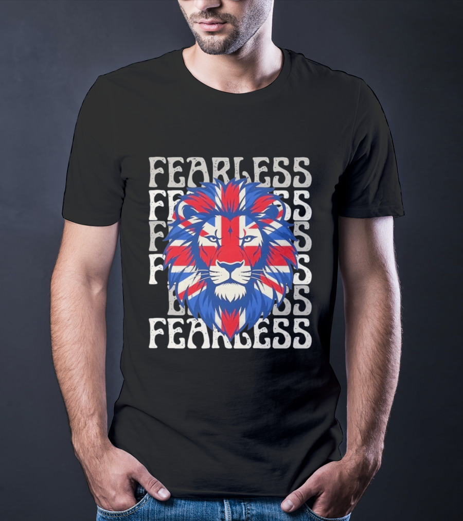 Fearless Union Jack Lion British Flag Pride T-Shirt