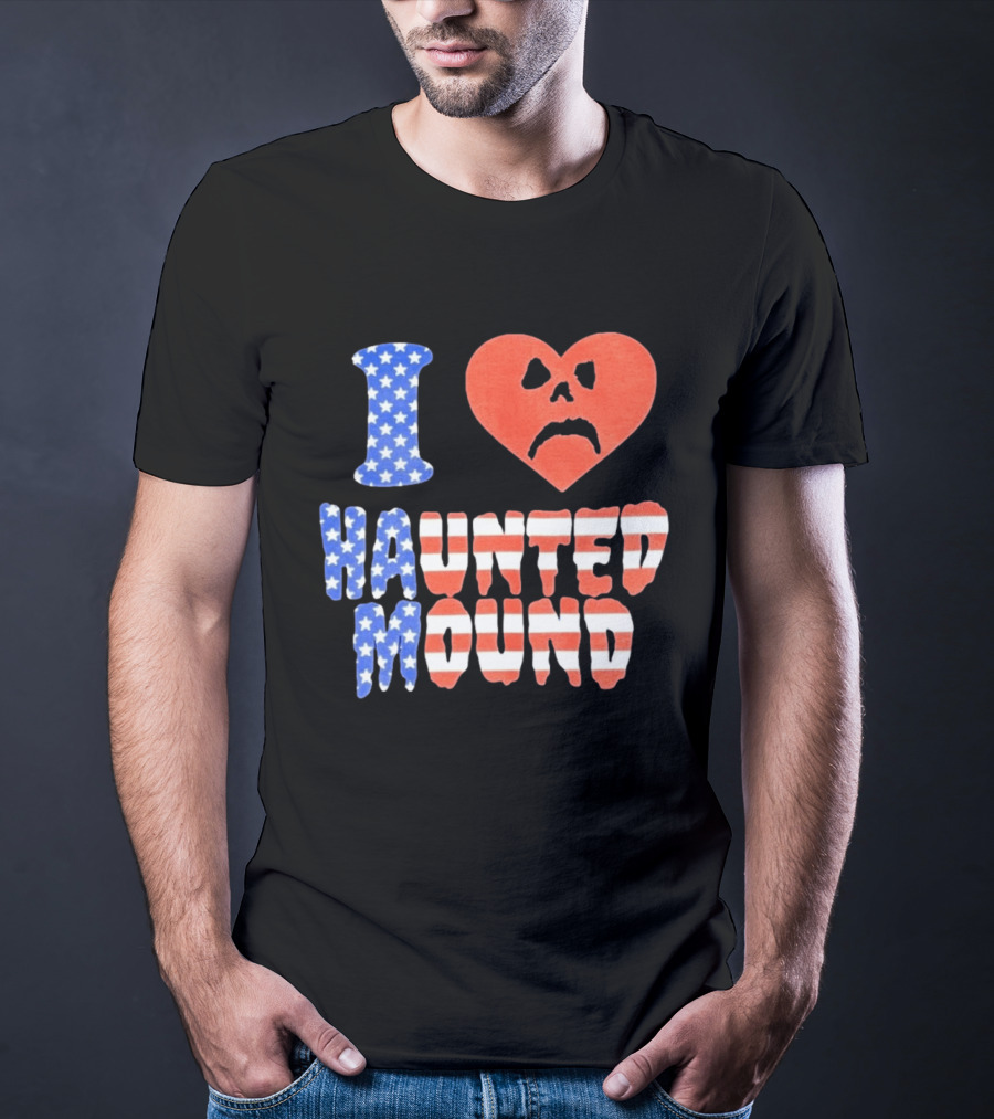 I Heart Haunted Mound USA American Flag Skull T-Shirt
