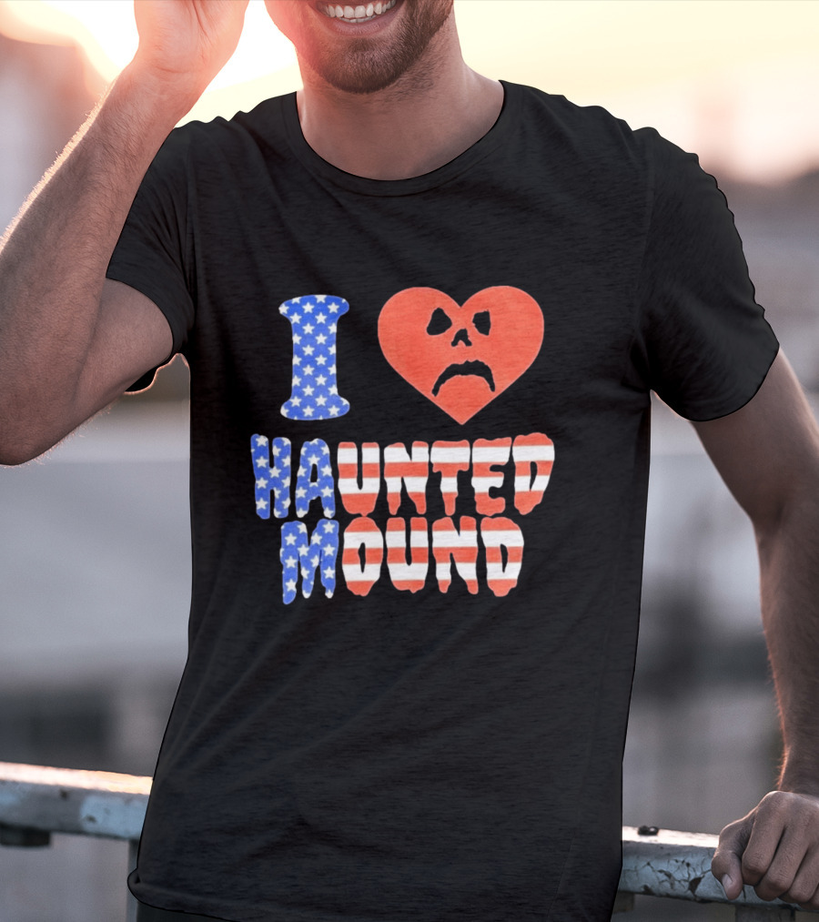 I Heart Haunted Mound USA American Flag Skull T-Shirt