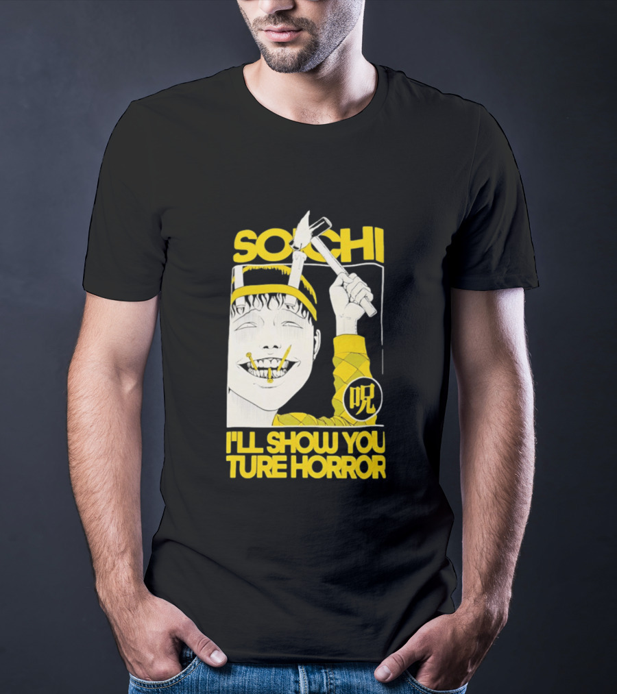 Soichi I'll Show You True Horror Junji Ito Manga Character Creepy Smile Yellow T-Shirt