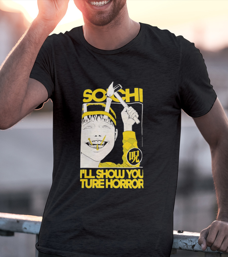 Soichi I'll Show You True Horror Junji Ito Manga Character Creepy Smile Yellow T-Shirt