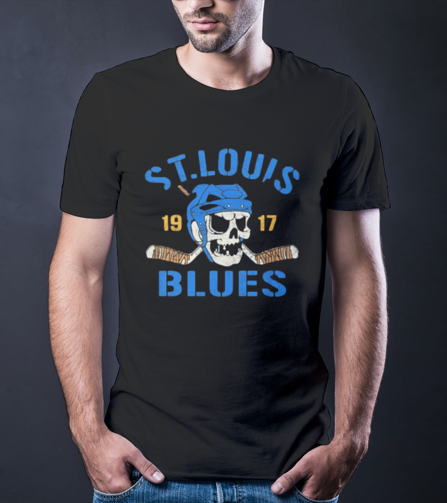 St. Louis Blues Skull Helmet Hockey Stick 1917 T-Shirt