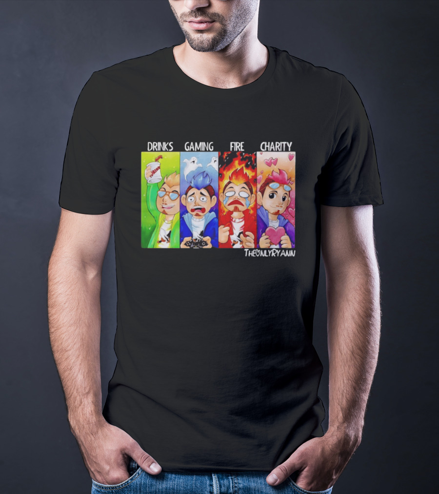 TheOnlyRyann Drinks Gaming Fire Charity Panel T-Shirt
