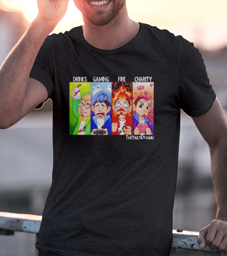 TheOnlyRyann Drinks Gaming Fire Charity Panel T-Shirt