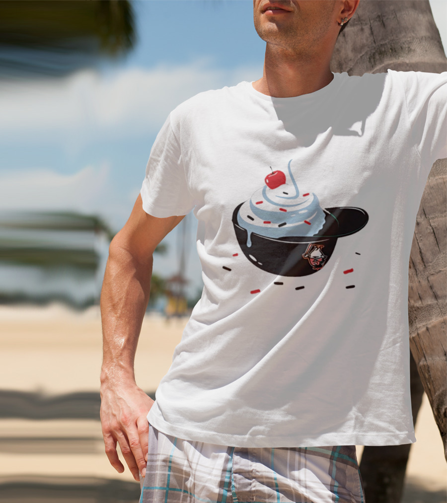 Baseballism Ice Cream Helmet Sundae With Cherry Baseball T-Shirt