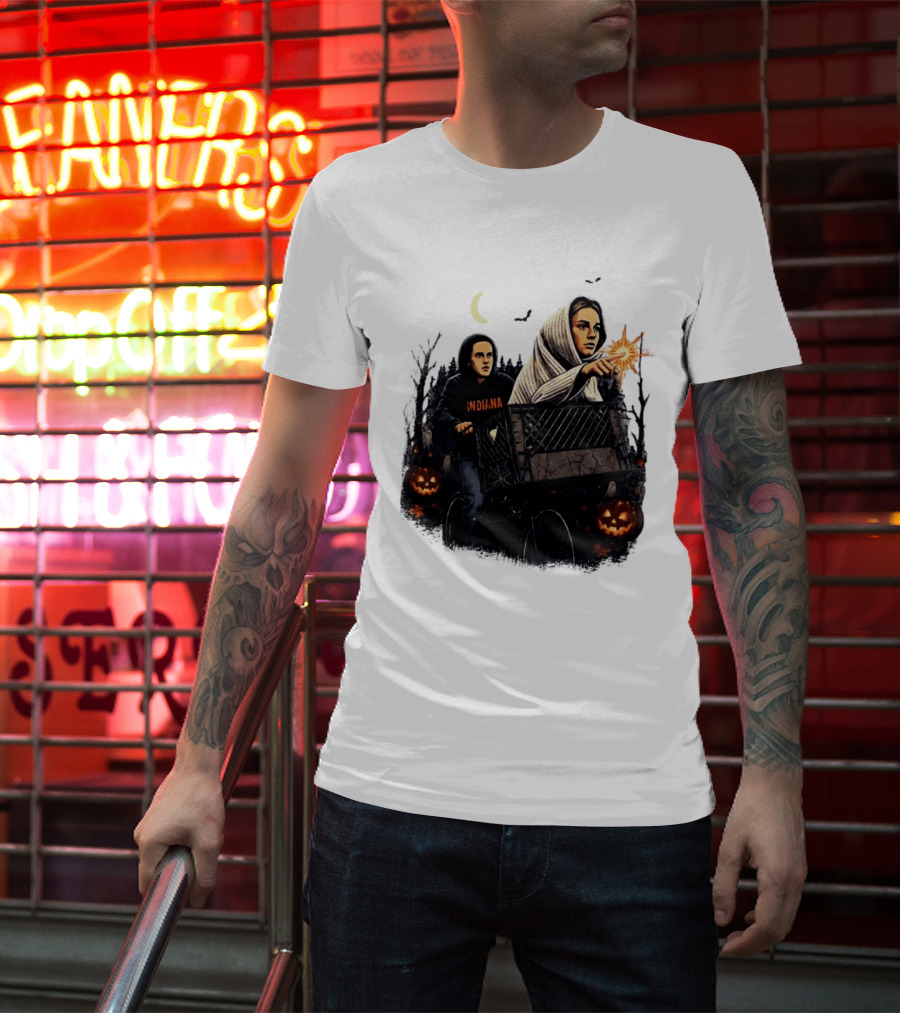 Caitlin Clark Stranger Things Indiana Halloween Bicycle Moon Pumpkin Glow Finger T-Shirt