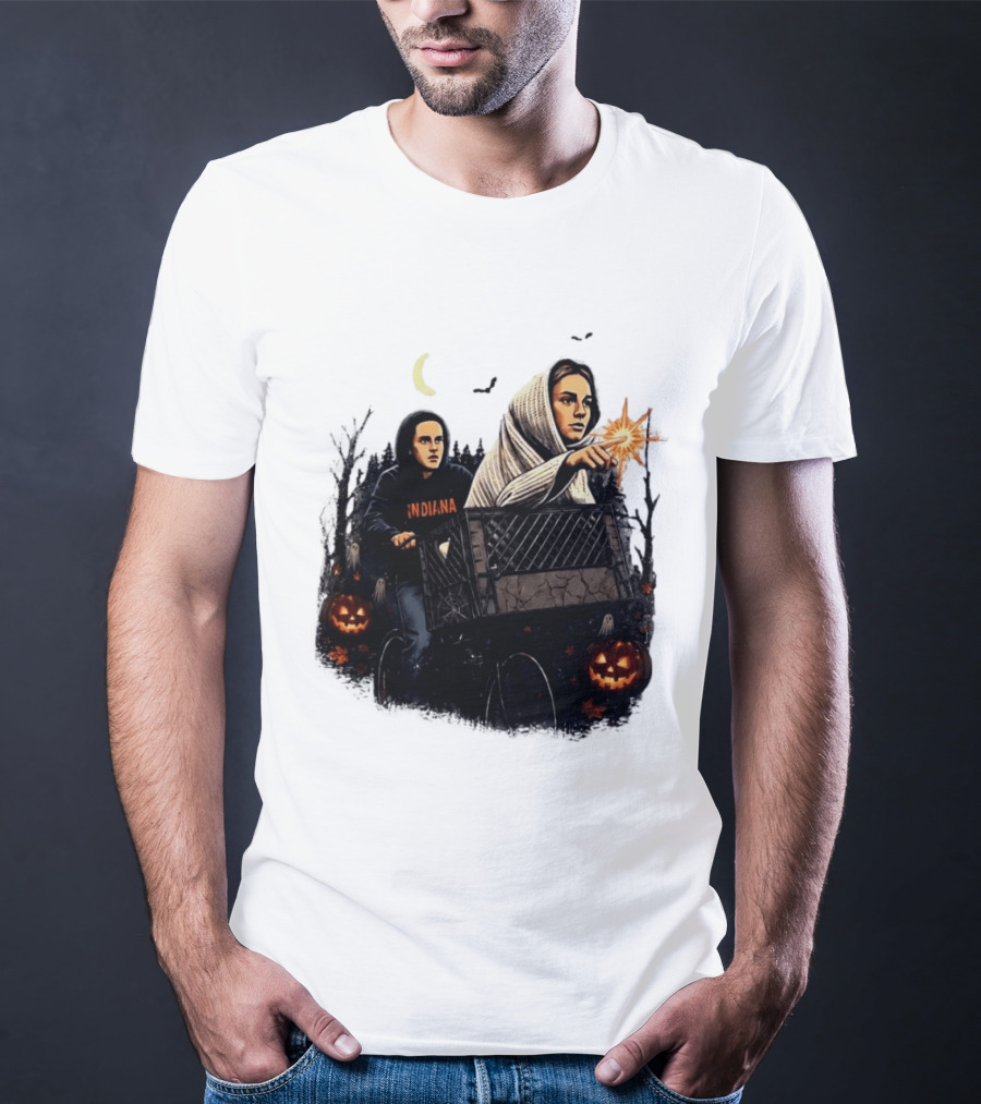 Caitlin Clark Stranger Things Indiana Halloween Bicycle Moon Pumpkin Glow Finger T-Shirt