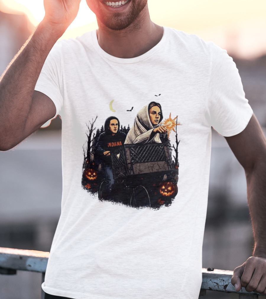 Caitlin Clark Stranger Things Indiana Halloween Bicycle Moon Pumpkin Glow Finger T-Shirt