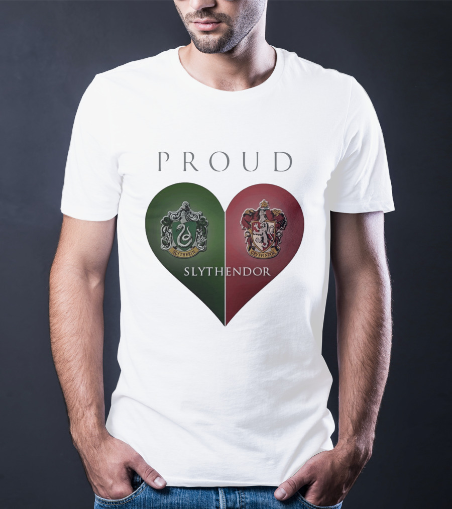 Proud Slythendor Heart Slytherin Gryffindor Crest Combination T-Shirt