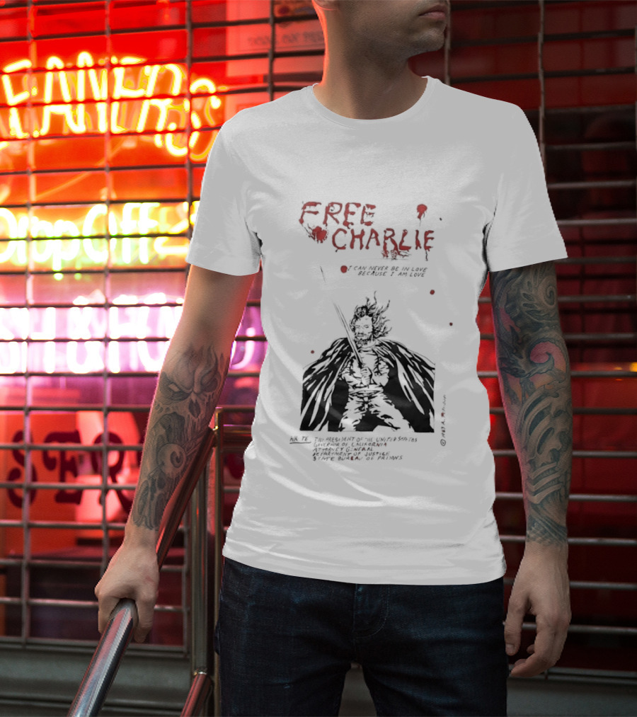 Free Charlie I Am Love Protest Black Humor 1969 T-Shirt