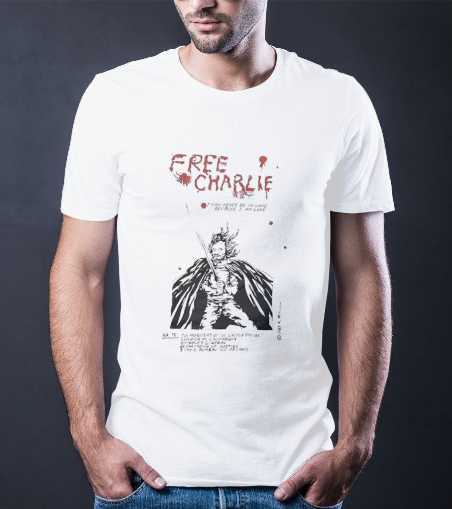 Free Charlie I Am Love Protest Black Humor 1969 T-Shirt