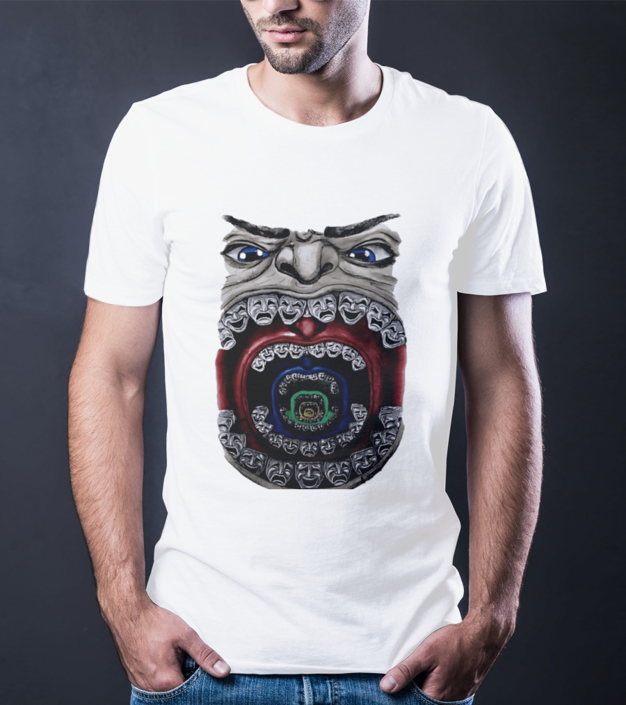 Surreal Face Theater Masks Mouth Optical Illusion T-Shirt