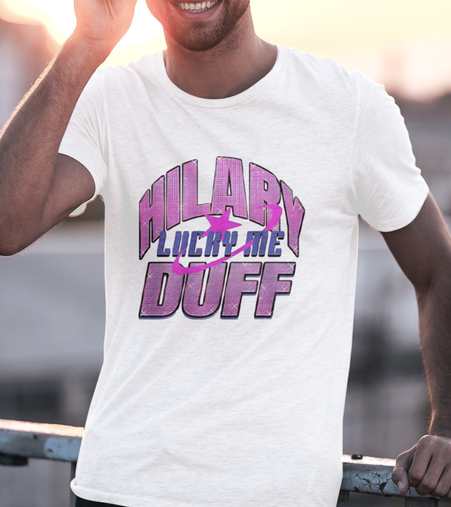 Hilary Duff Lucky Me Pink Glitter Star Planet Pop Singer T-Shirt