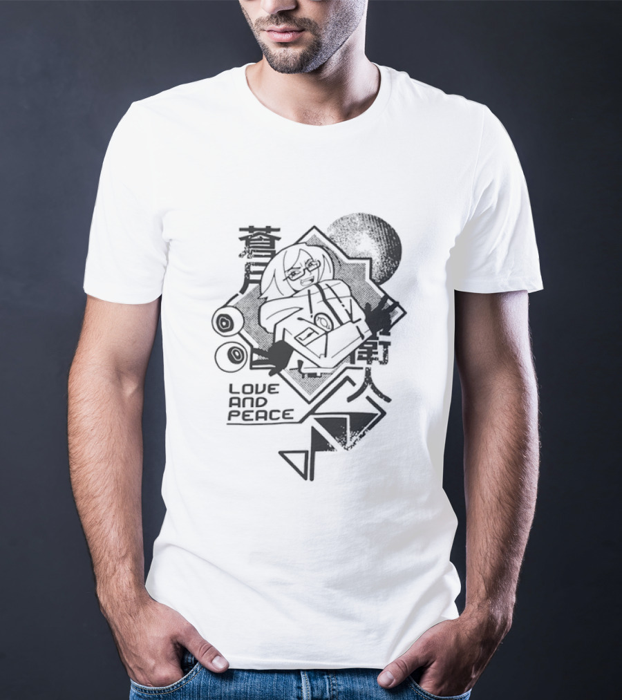 Love And Peace Anime Halftone Mecha Robot T-Shirt