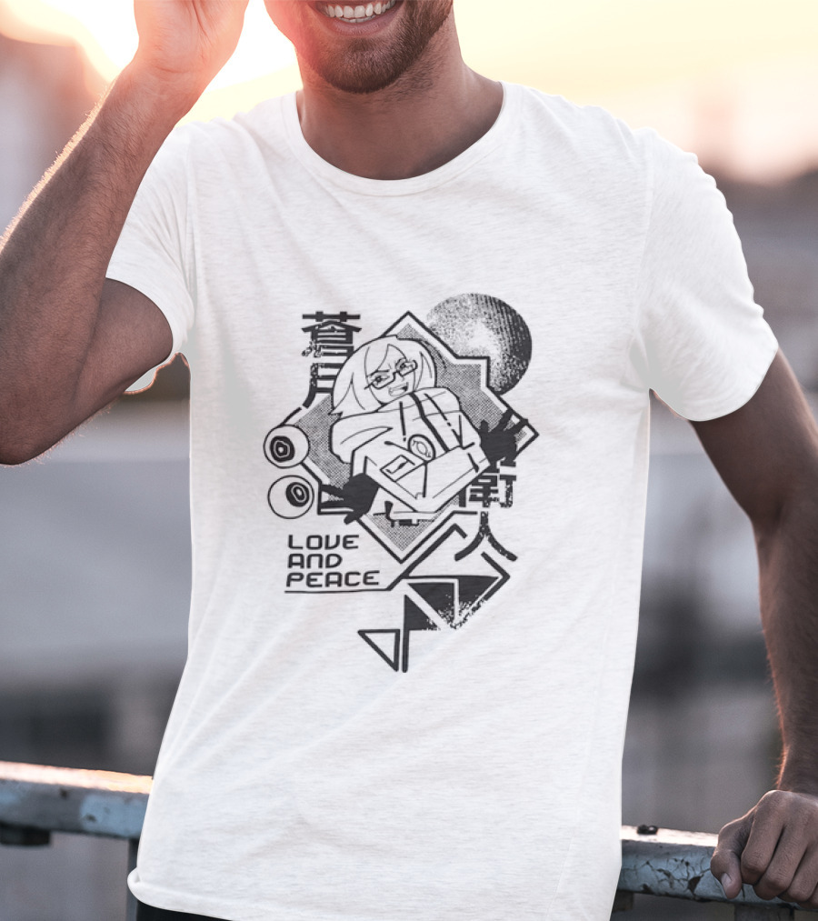 Love And Peace Anime Halftone Mecha Robot T-Shirt