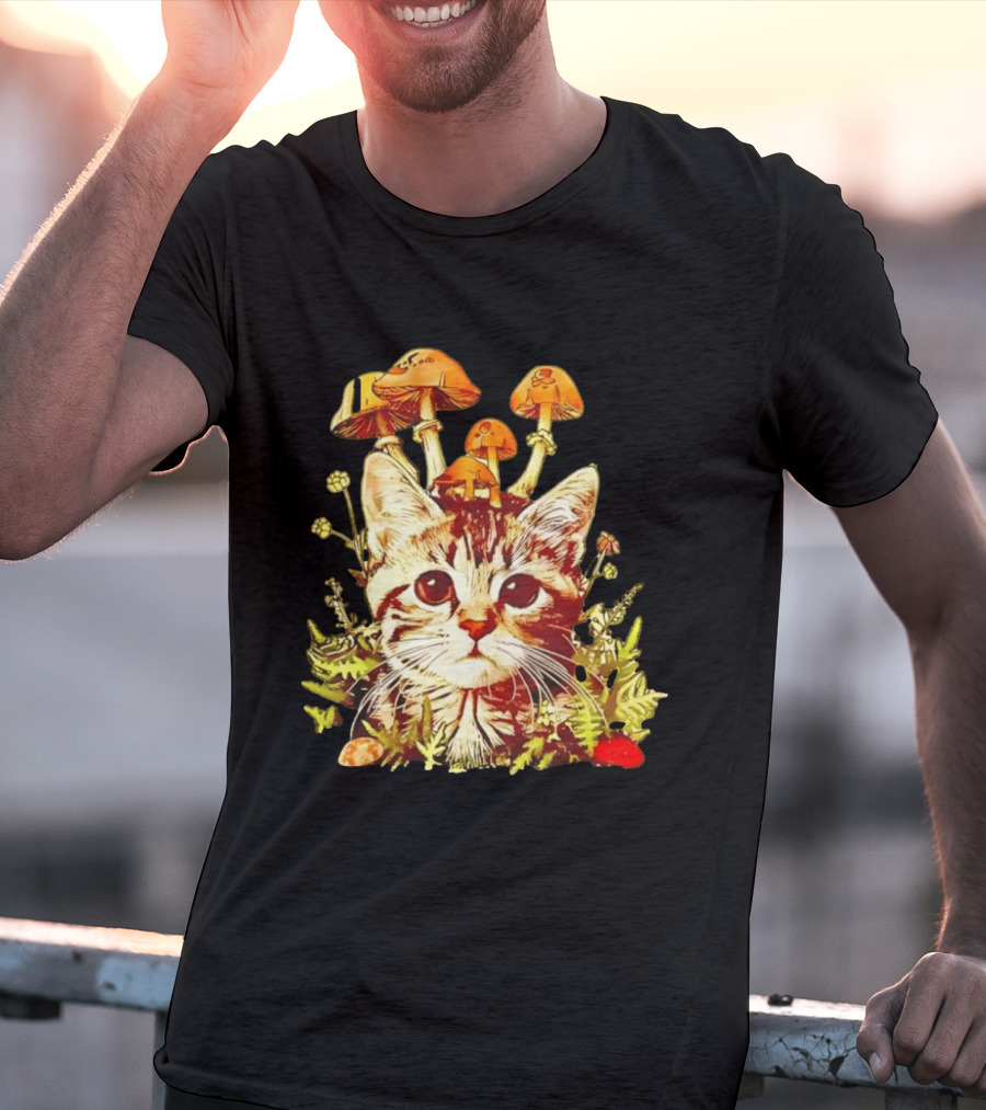 Blooming At My Own Pace Cat With Mushrooms T-Shirt