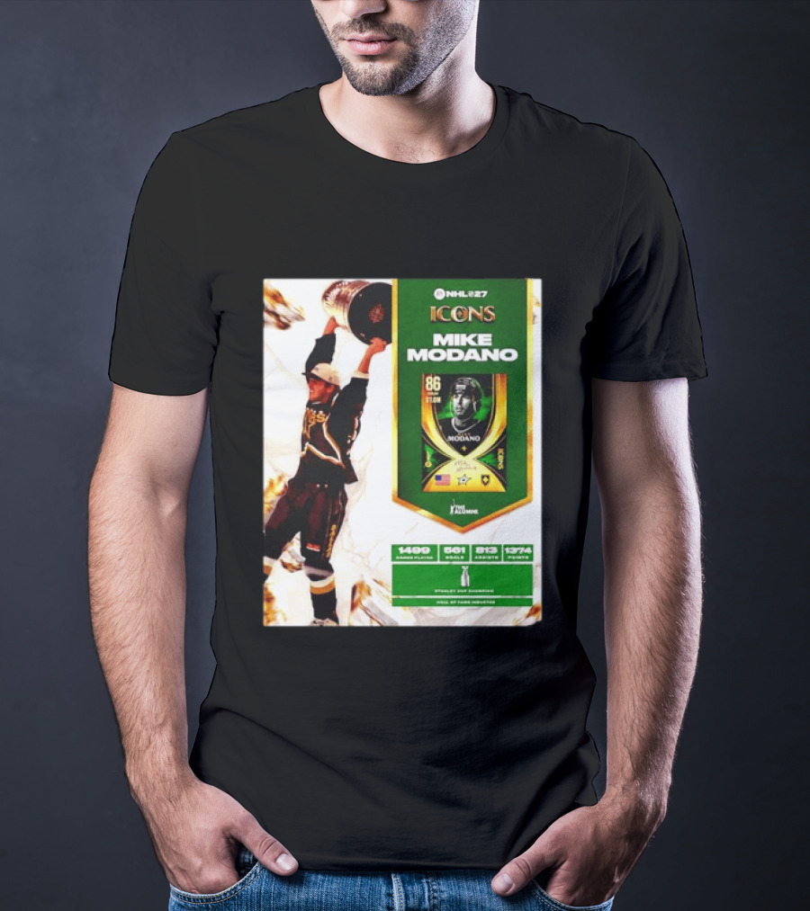 NHL 27 Icons Mike Modano Dallas Stars Player Stats And Achievements T-Shirt