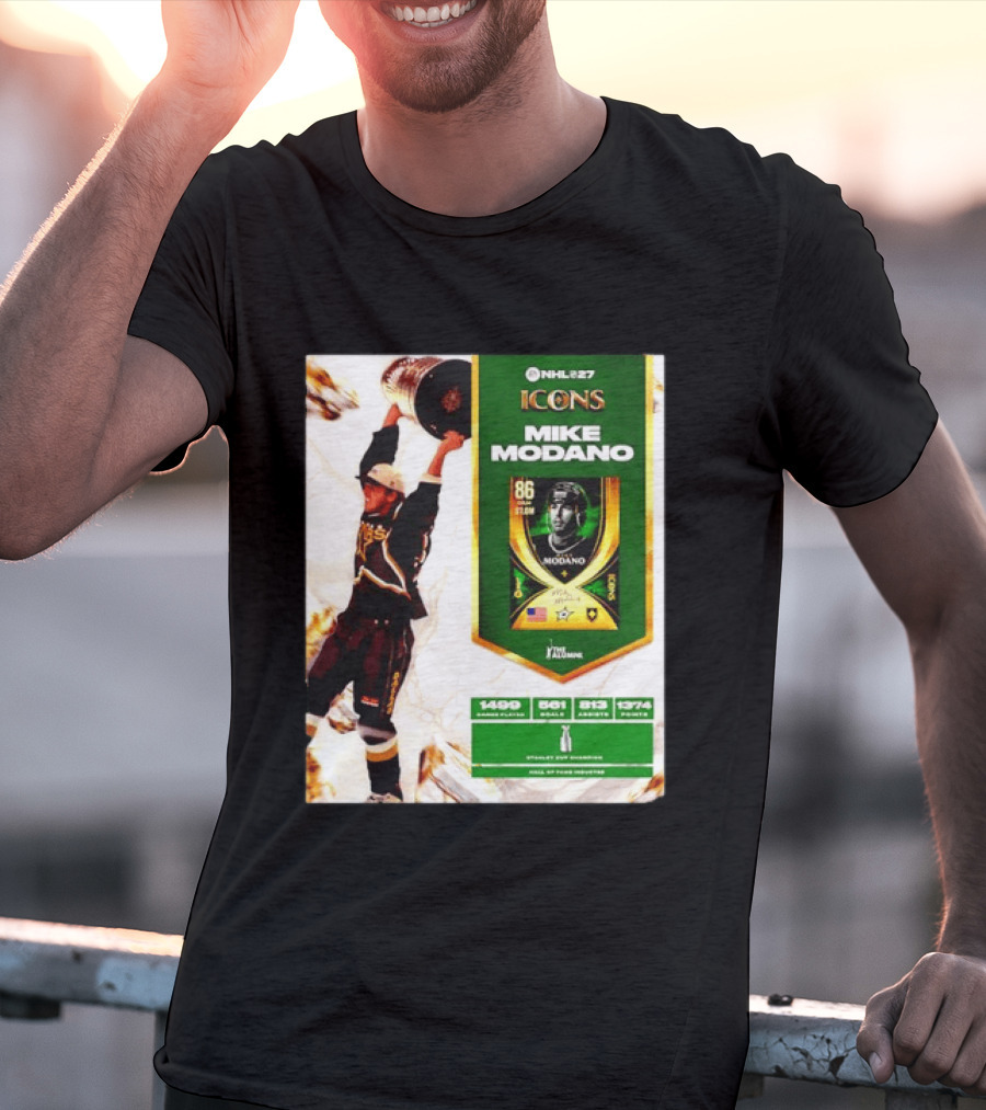 NHL 27 Icons Mike Modano Dallas Stars Player Stats And Achievements T-Shirt