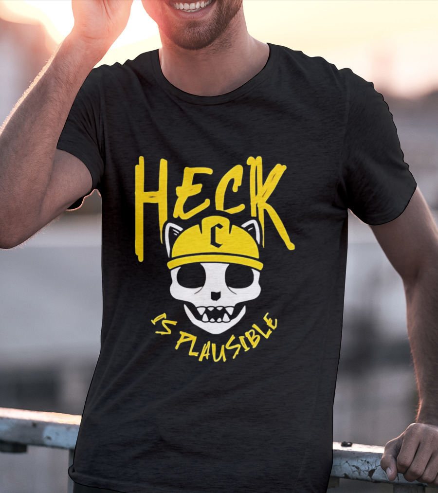 Heck Is Plausible Cat Skull Construction Helmet T-Shirt