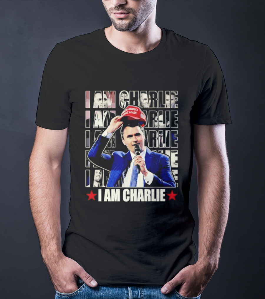 I Am Charlie With Make America Great Again Hat Repeated T-Shirt
