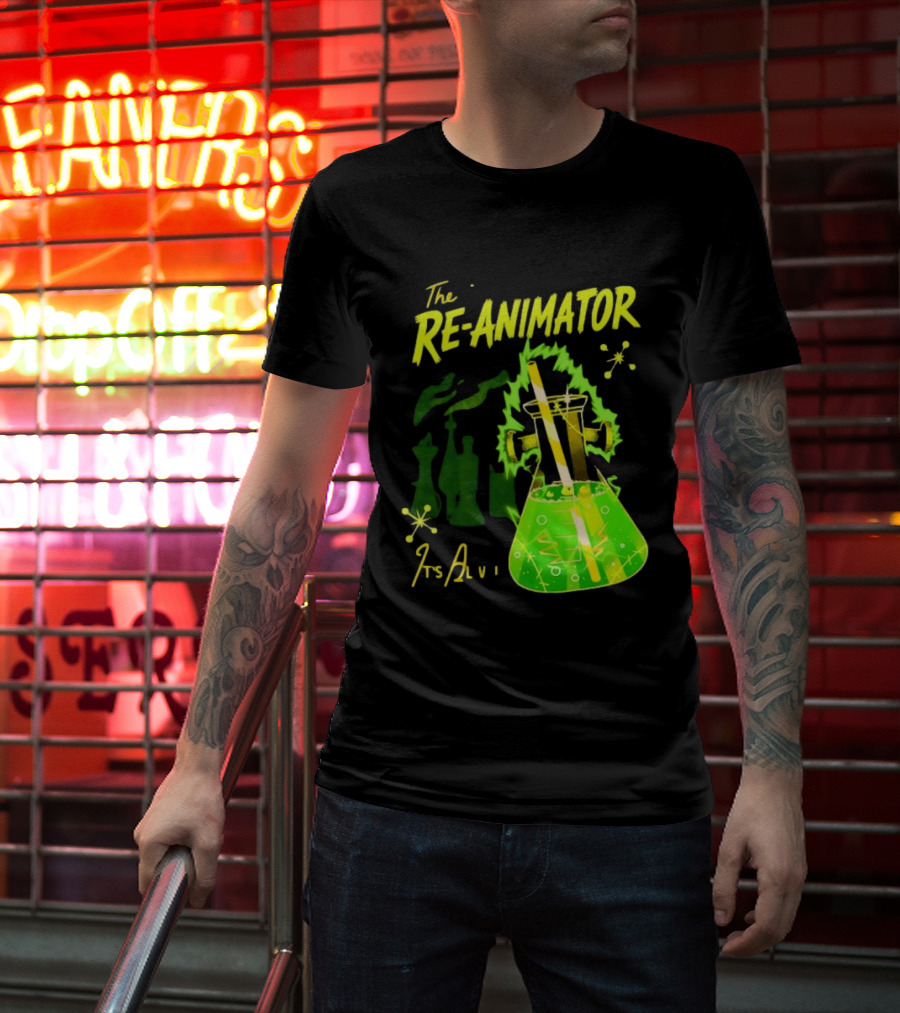 The Re Animator It's Alive Green Lab Flask Horror Film T-Shirt