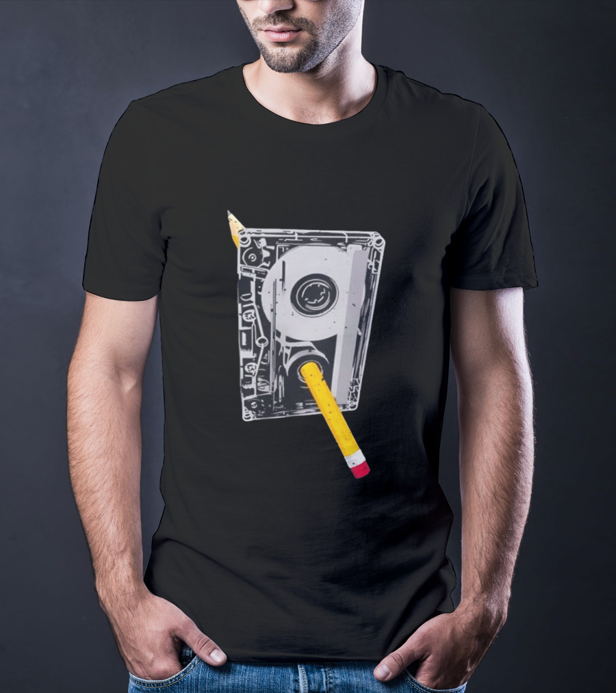 Rewind The Past Cassette Tape Pencil T-Shirt