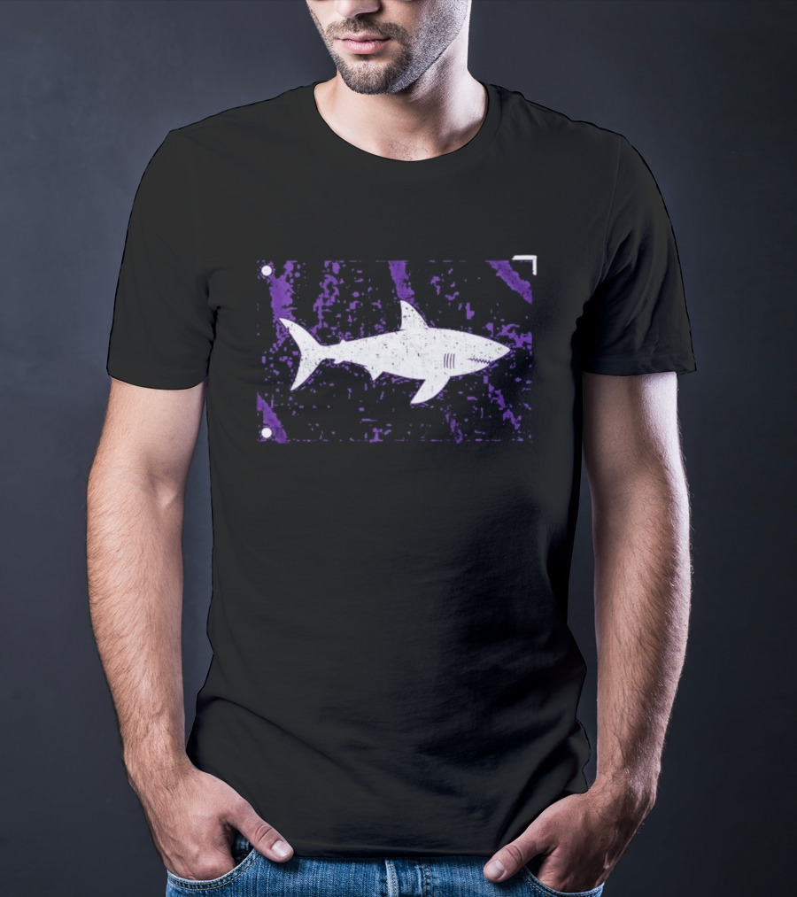 Shark Warning Flag Purple Distressed White T-Shirt