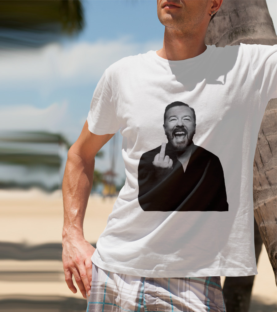 Anh Ricky Gervais Laughing Middle Finger Gesture T-Shirt