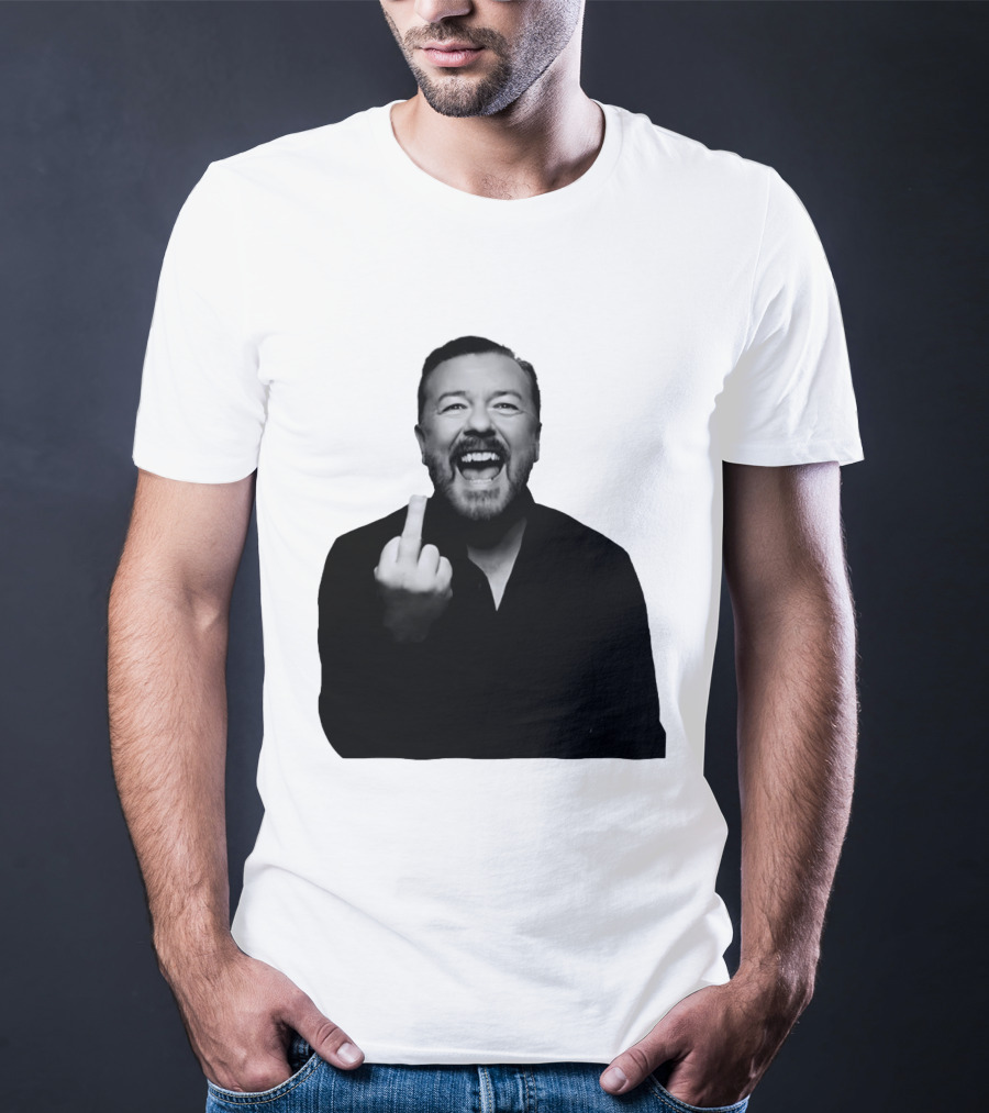 Anh Ricky Gervais Laughing Middle Finger Gesture T-Shirt