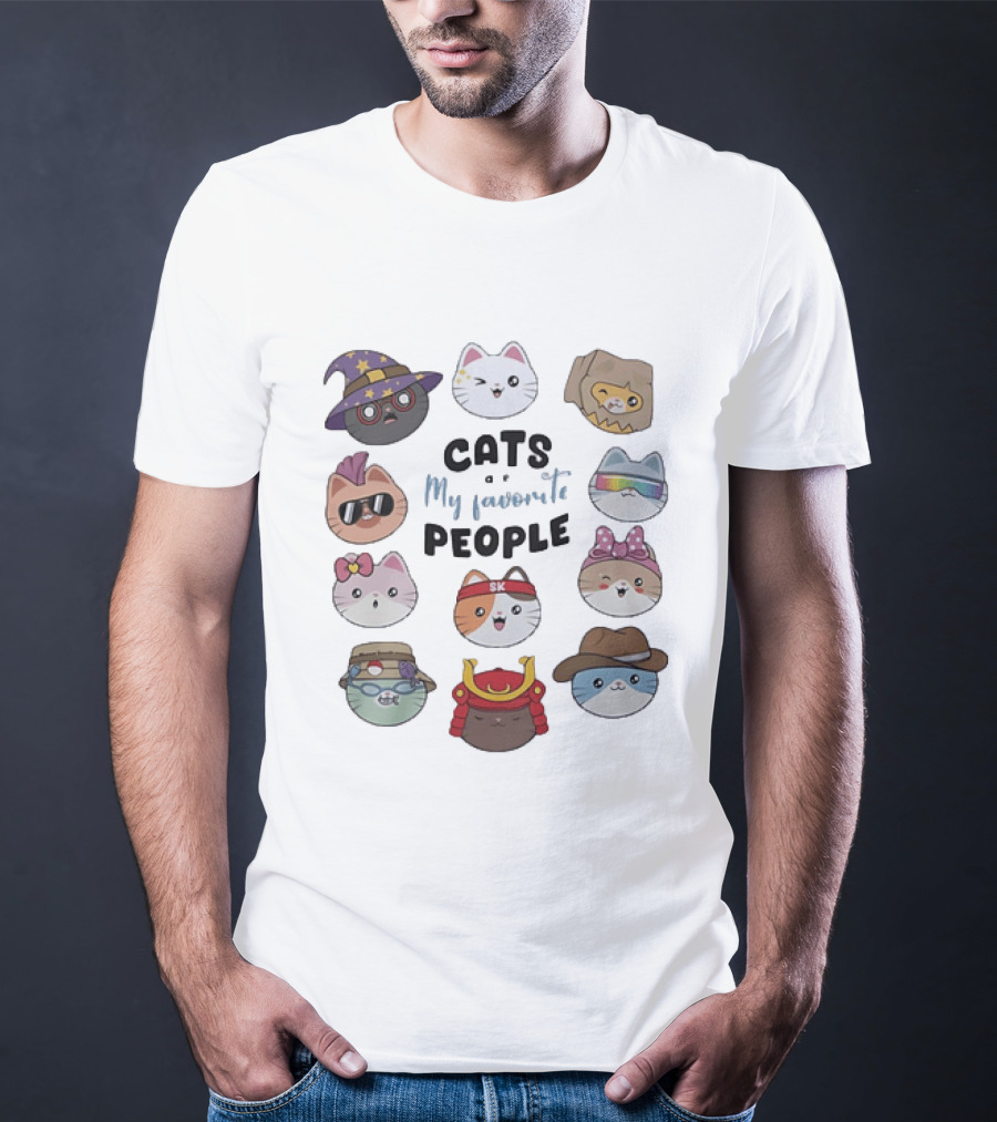 Cats Are My Favorite People Cute Wizard Ninja Cowboy Kawaii Kittens T-Shirt