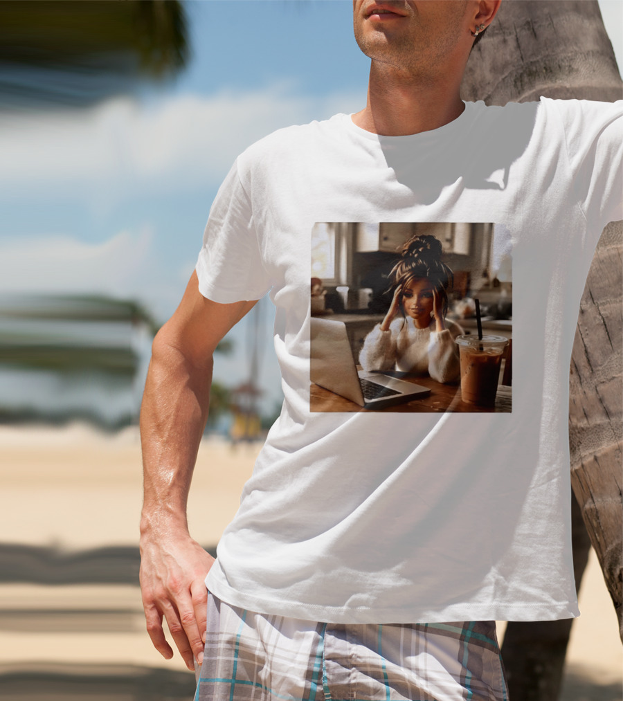 Crashing Out Barbie Girl With Coffee And Laptop Vibes T-Shirt