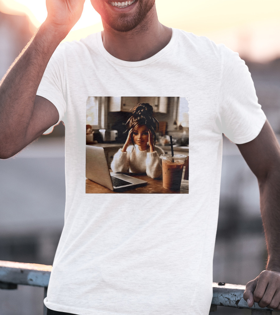 Crashing Out Barbie Girl With Coffee And Laptop Vibes T-Shirt