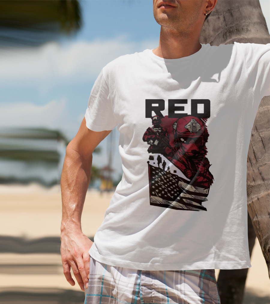 Red Military Special Forces Soldier American Flag T-Shirt