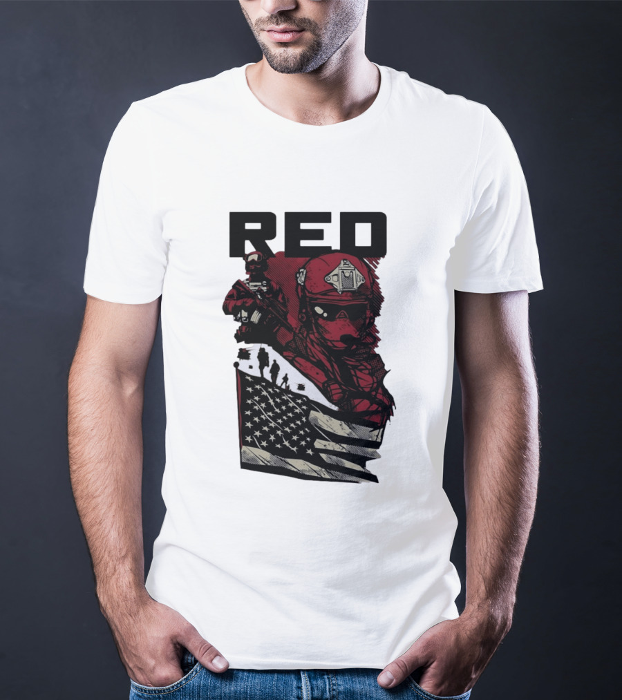 Red Military Special Forces Soldier American Flag T-Shirt