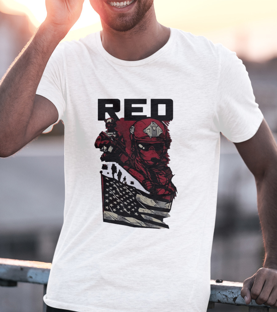 Red Military Special Forces Soldier American Flag T-Shirt