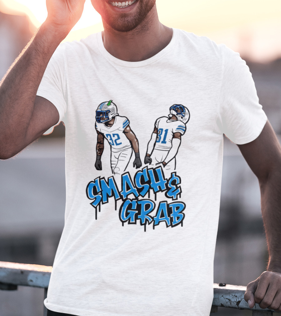 Detroit Lions Smash And Grab Football Players 32 And 31 Sports Fan Gear T-Shirt