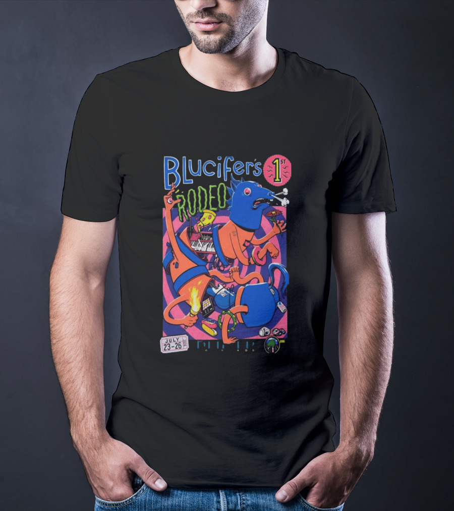 Blucifer's First Rodeo Denver CO July 23 26 2026 Colorful Cartoon T-Shirt