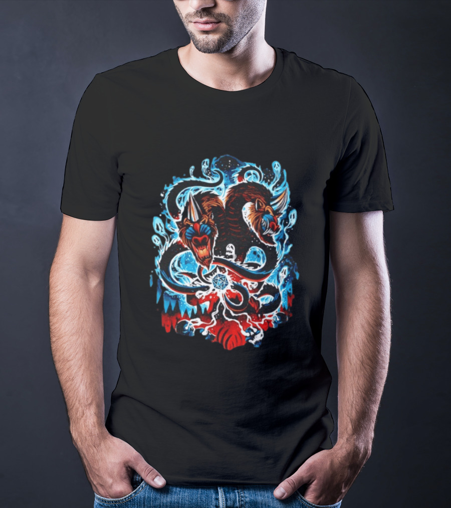 Demogorgon Dungeons And Dragons Two Heads Souls Blue Flames 20 T-Shirt