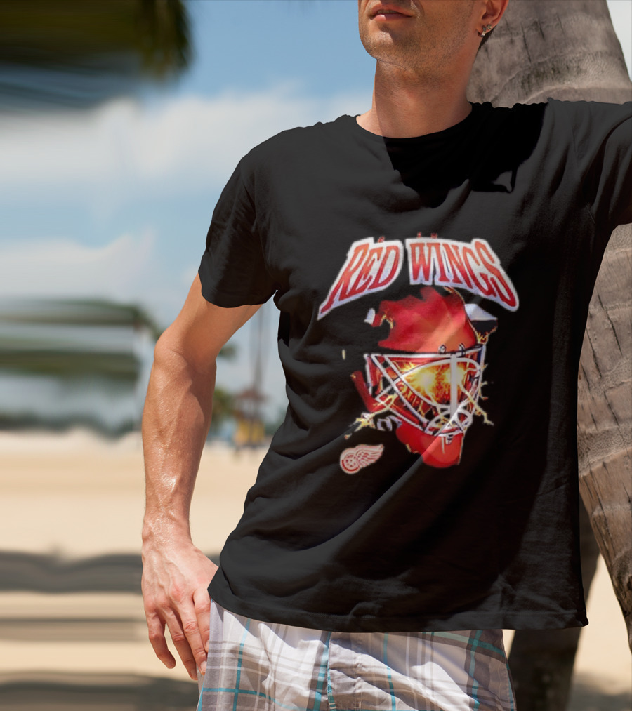 Detroit Red Wings Goalie Mask Red Lightning Burst T-Shirt