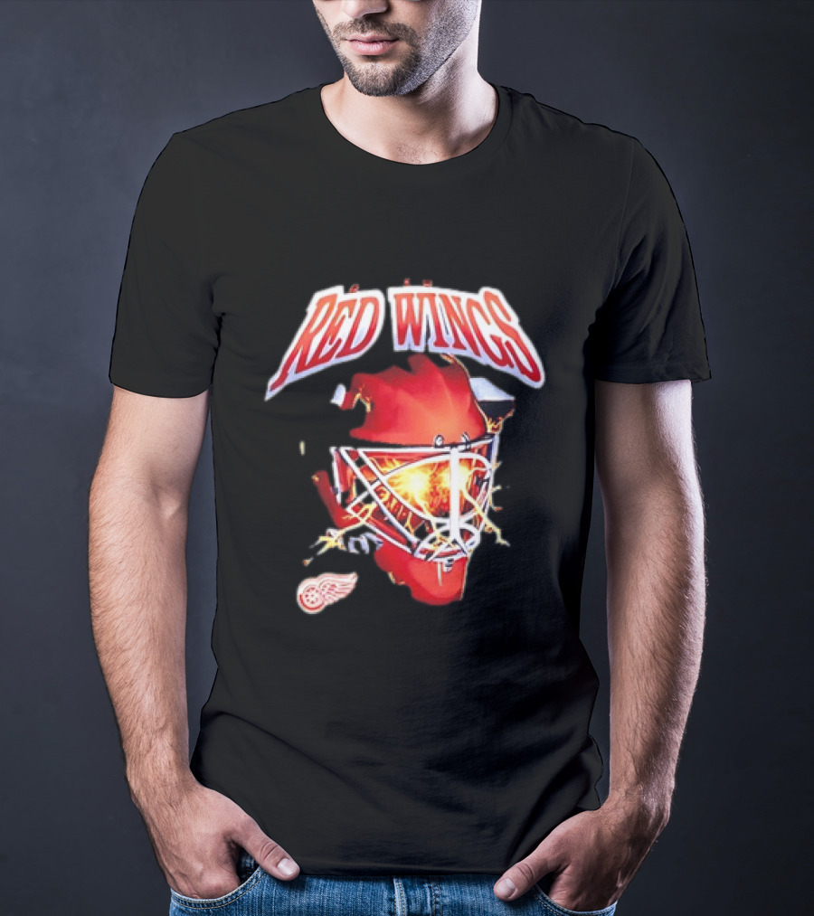 Detroit Red Wings Goalie Mask Red Lightning Burst T-Shirt